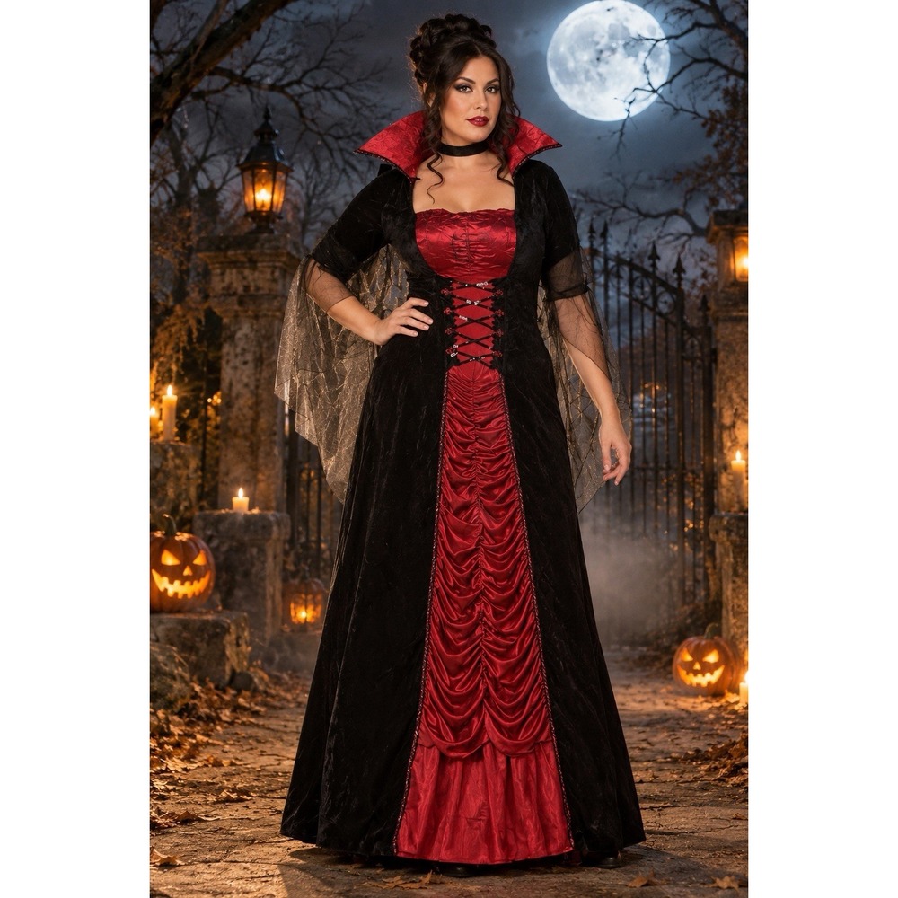 Spirit Halloween Victorian Vampiress Costume Plus Size 1X 18-20 Dress Choker
